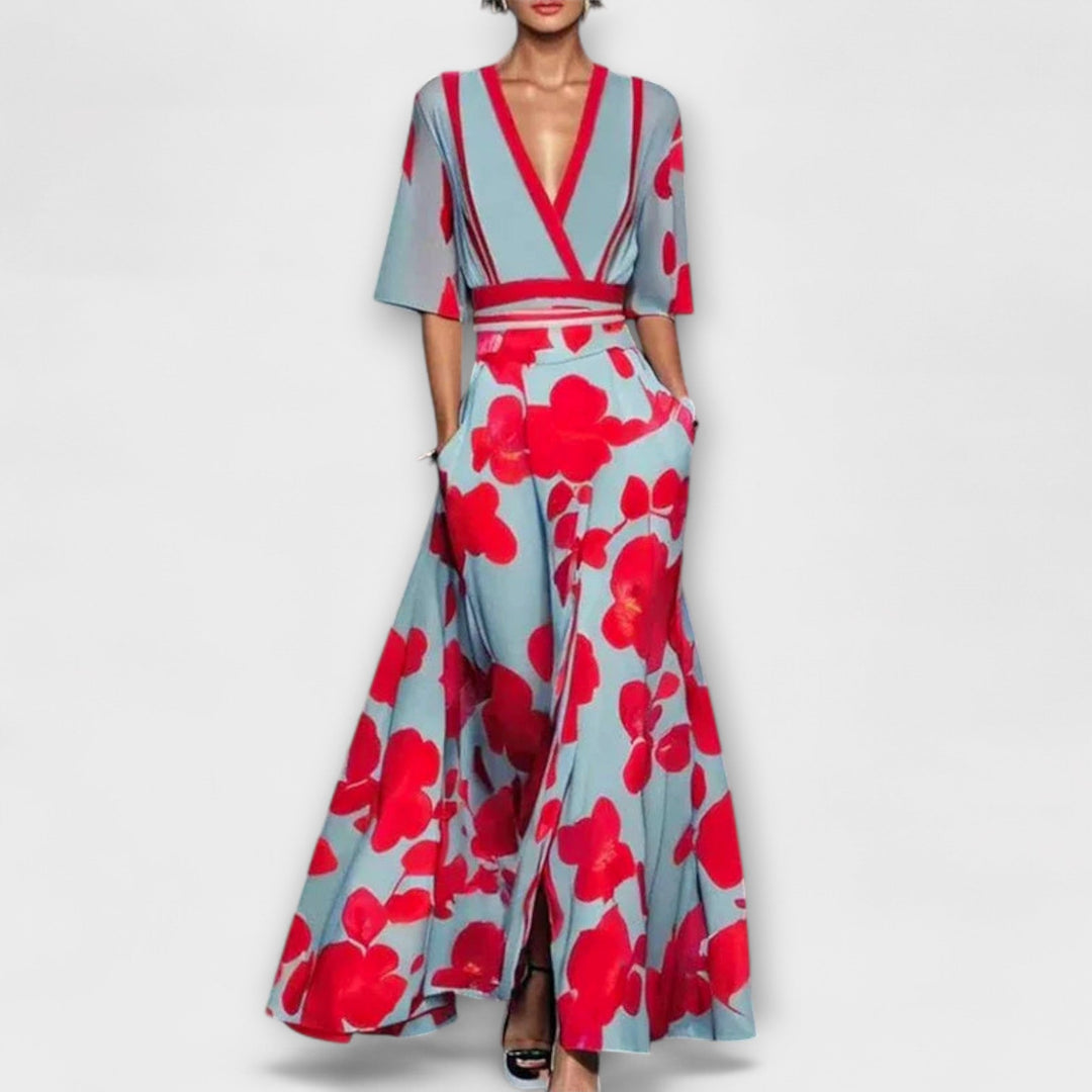 Runhild – Bedrucktes Ausgestelltes Wickelkleid