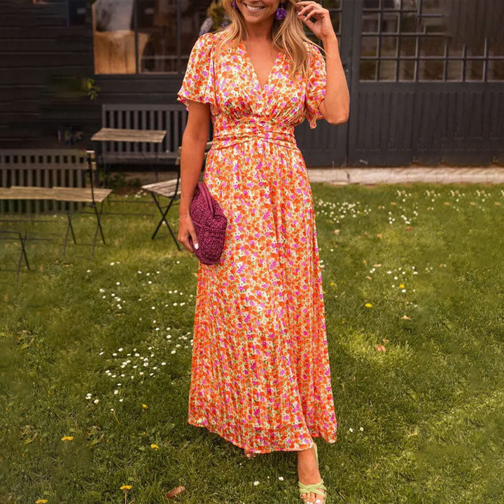 Kriemhild – Maxikleid mit Wickeloptik und Kurzarm