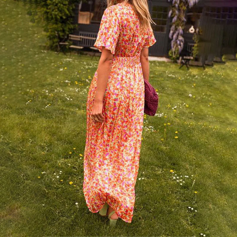 Kriemhild – Maxikleid mit Wickeloptik und Kurzarm