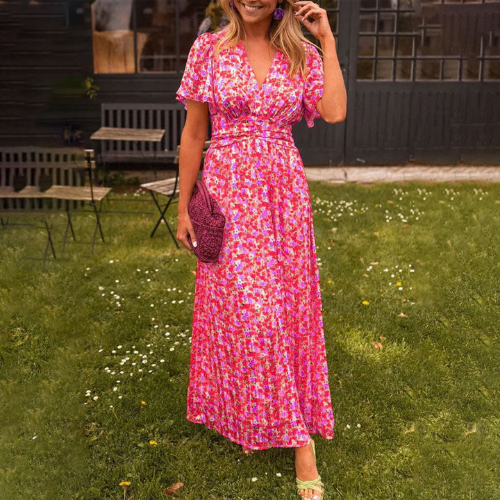 Kriemhild – Maxikleid mit Wickeloptik und Kurzarm