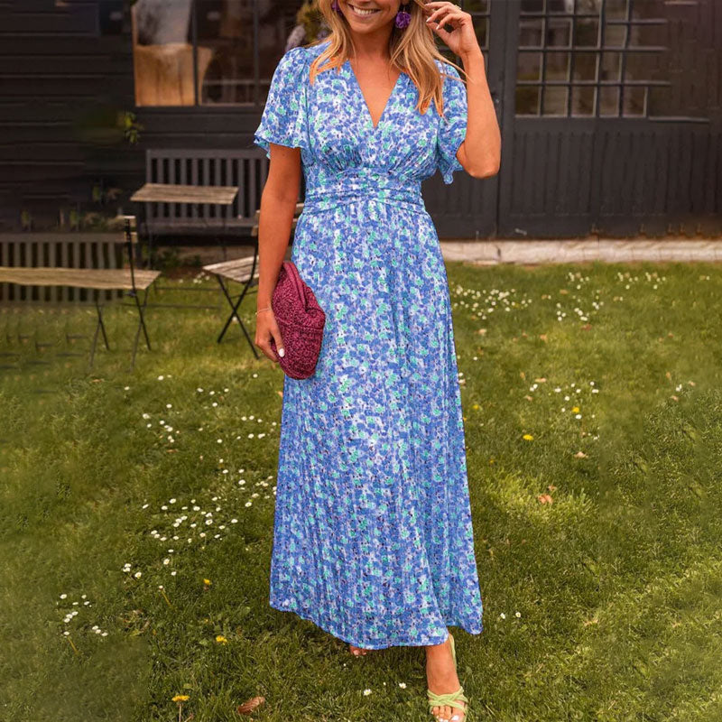 Kriemhild – Maxikleid mit Wickeloptik und Kurzarm