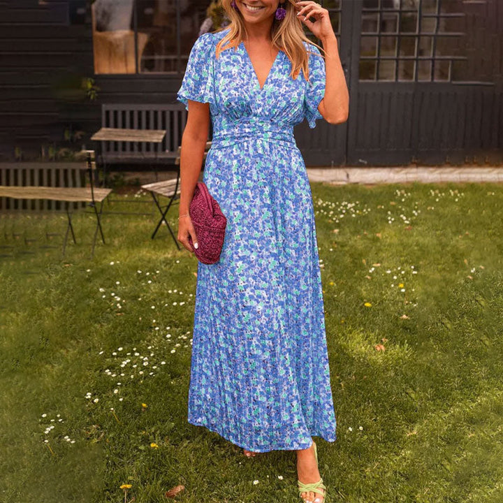 Kriemhild – Maxikleid mit Wickeloptik und Kurzarm