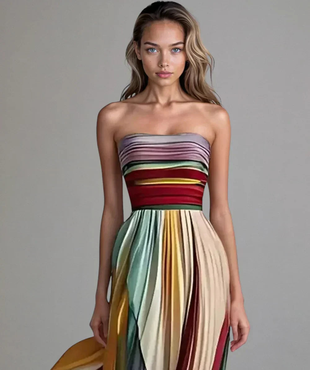 Xavierra – Trägerloses Plissiertes Maxikleid